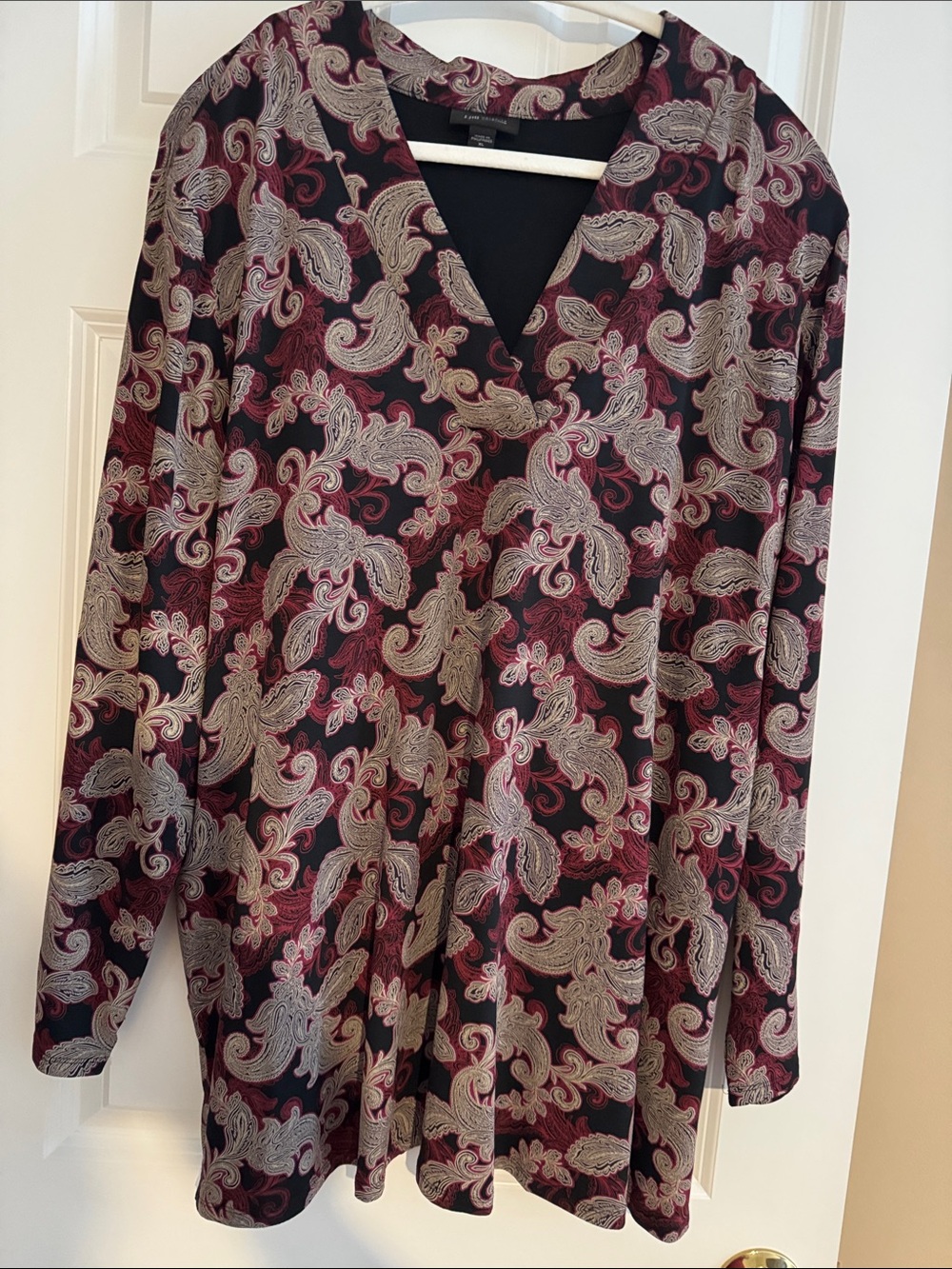J. Jill Black Tunic with Burgundy and Cream Paisley Print